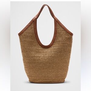Banana Republic Factory Woven Straw Hobo Tote Brown Trim BRAND NEW WITH TAGS